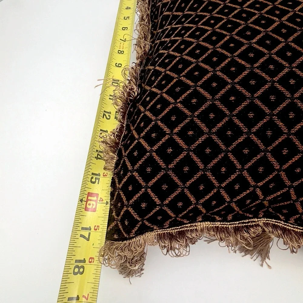 VTG Black Gold Tapestry Velvet Throw Pillow Damask Floral Tassel Trim